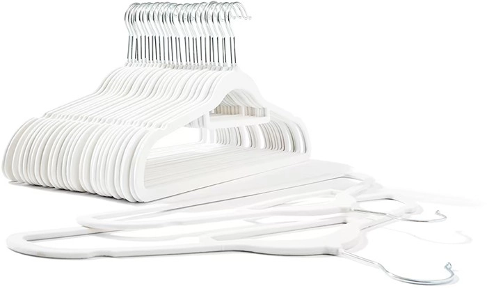 30 Pack Flocked Hangers - White