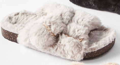 Furry Footbed Slippers - Grey