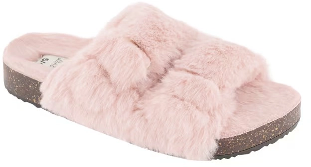 Furry Footbed Slippers - Pink