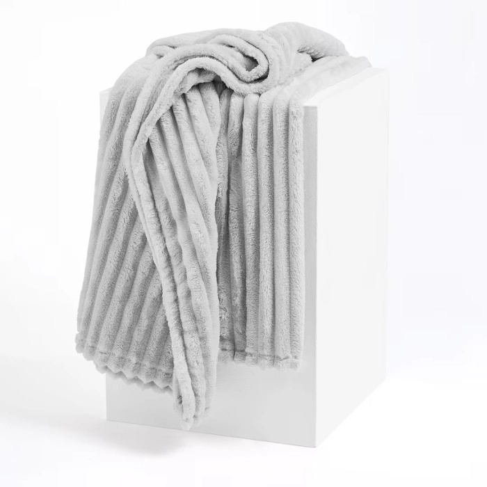 Ribbed Faux Fur Throw - Grey