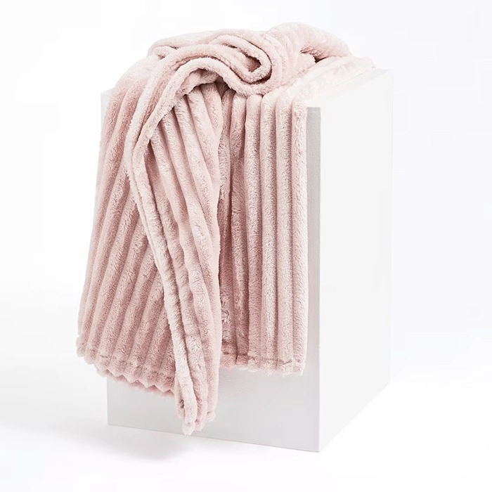 Ribbed Faux Fur Throw - Pink