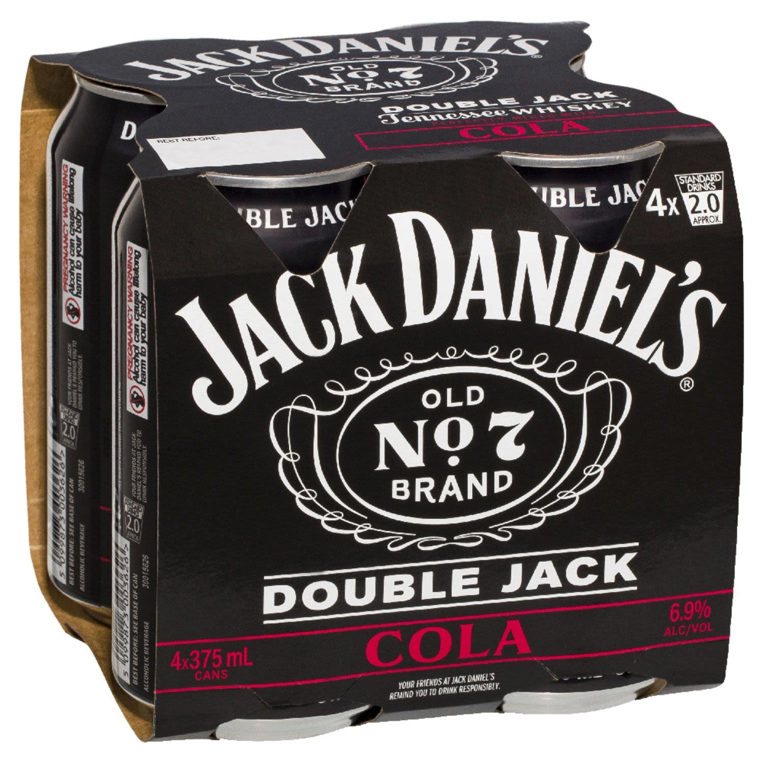 Jack Daniel's Double Jack & Cola Can 375ml 4 Pack