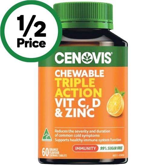 Cenovis Triple Action Vitamin C, D & Zinc Chewable Tablets Pk 60~