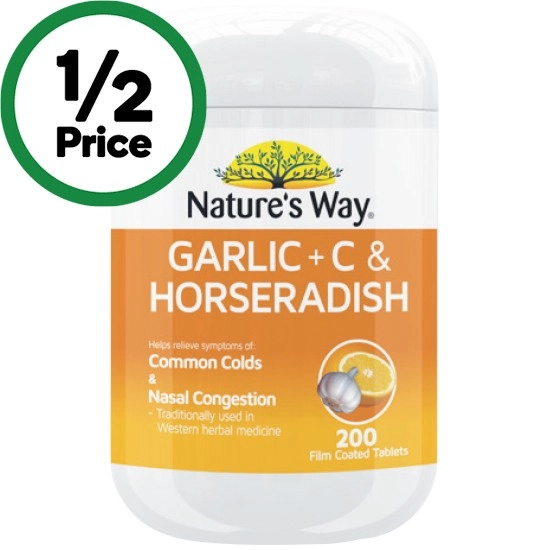 Nature's Way Garlic + C & Horseradish Tablets Pk 200~