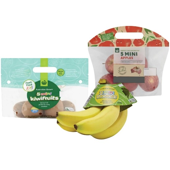 Australian Kids Mini Apples, Bananas or Green Kiwi Fruit Pk 5