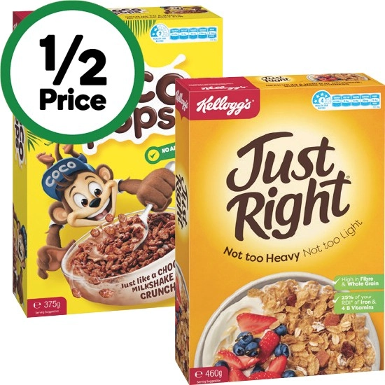 Kellogg's Coco Pops 375g or Kellogg's Just Right 460g