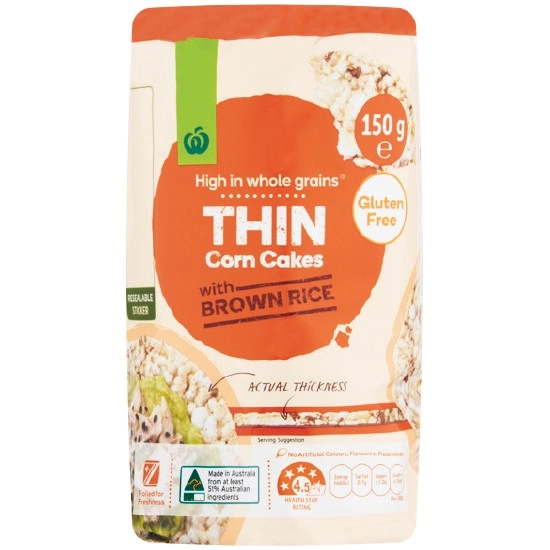 Woolworths Thin Corn Cakes with Brown Rice 150g