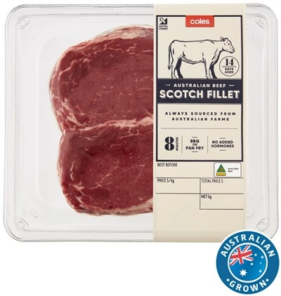 Coles Australian No Added Hormones Beef Scotch Fillet Steak 2 Pack 480g