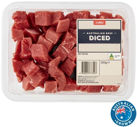 Coles Australian No Added Hormones Diced Beef 500g