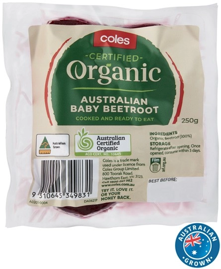 Coles Australian Organic Baby Beetroot 250g Pack