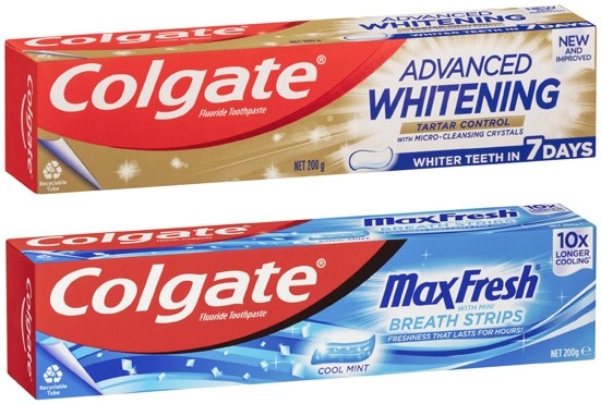 Colgate Advanced Tartar & Whitening or Max Fresh Toothpaste 200g