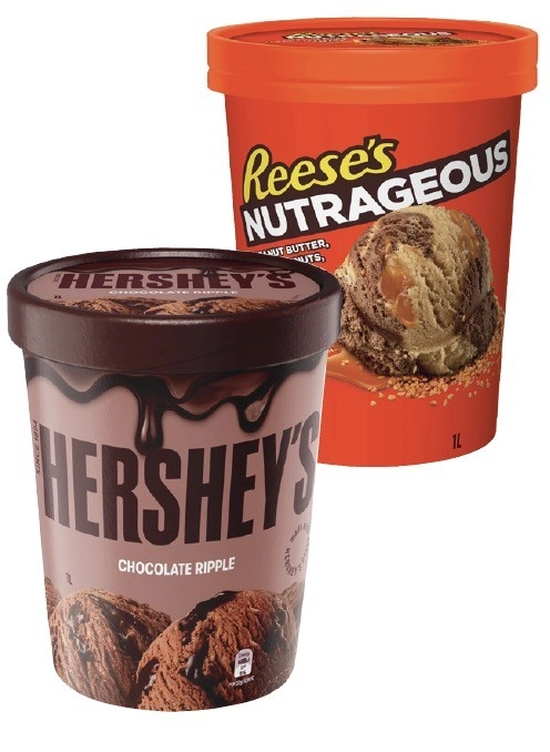 Hershey's, Reese’s or Violet Crumble Ice Cream 1 Litre