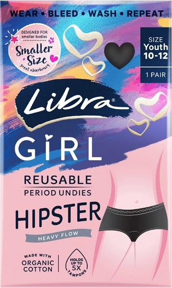 Libra Period Proof Girl Brief Black Size 10-12 1 Each