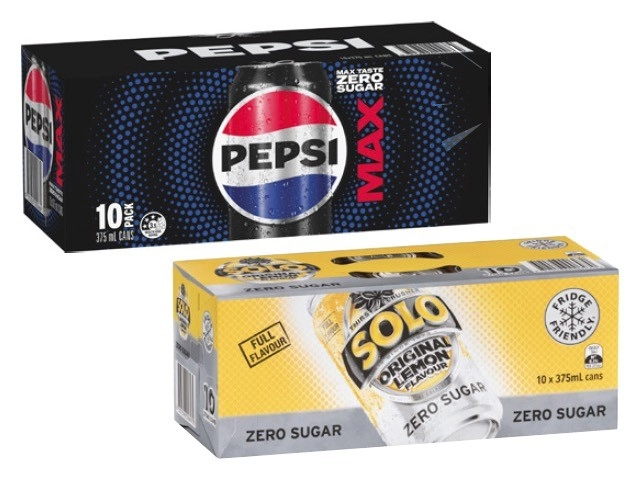 Pepsi or Solo Soft Drink 10x375mL