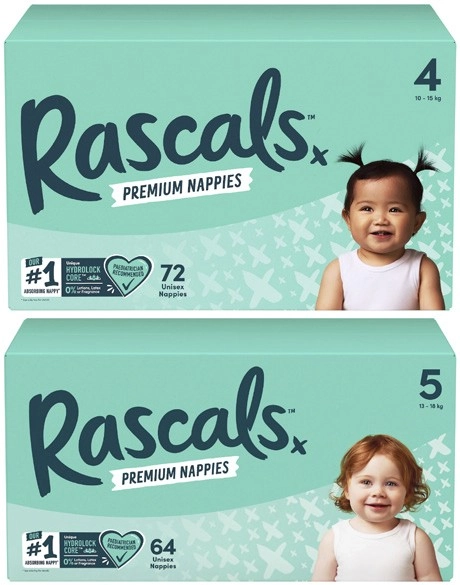 Rascals Premium Jumbo Nappies 64 Pack-96 Pack