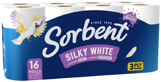 Sorbent 3-Ply Silky White Toilet Tissue 16 Pack