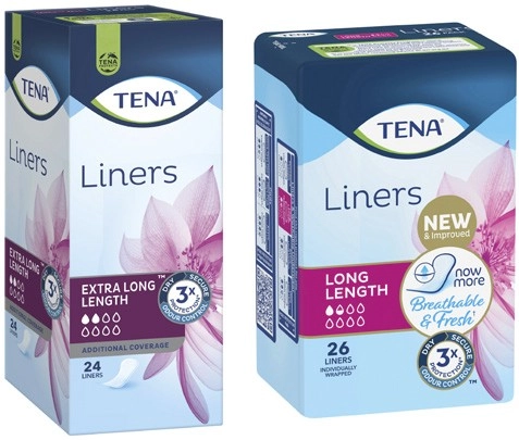 Tena Continence Liners Long Length 26 Pack or Extra Long 24 Pack