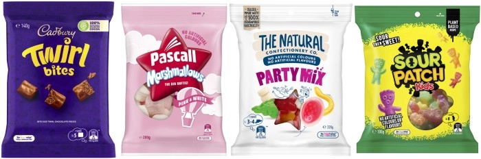 The Natural Confectionery Co. 130g-230g, Sour Patch 190g, Cadbury or Europe Bites 120g-160g or Pascall Marshmallows 280g