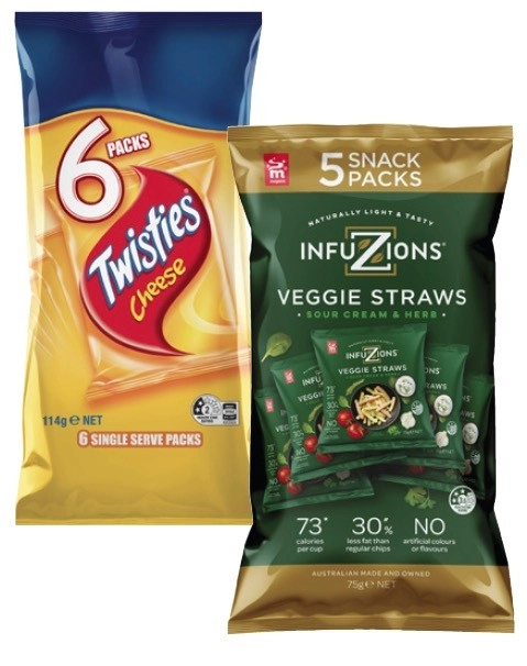 Twisties 6 Pack or Infuzions Veggie Straws 5 Pack