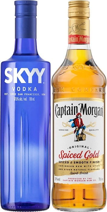 Skyy Vodka or Captain Morgan Spiced Gold Rum 700mL