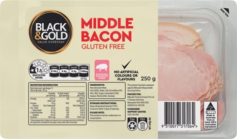 Black & Gold Middle Bacon 250g