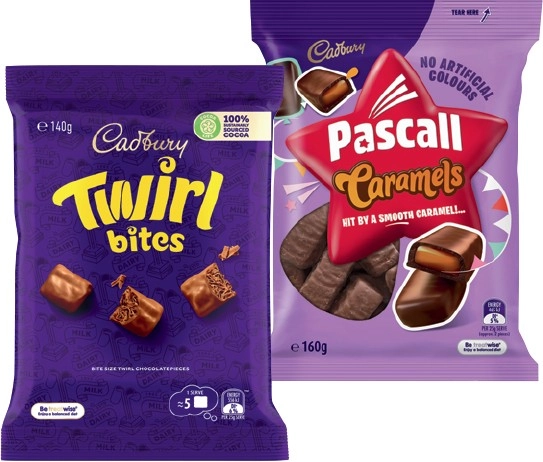 Cadbury or Pascall Share Bag 120-185g Selected Varieties