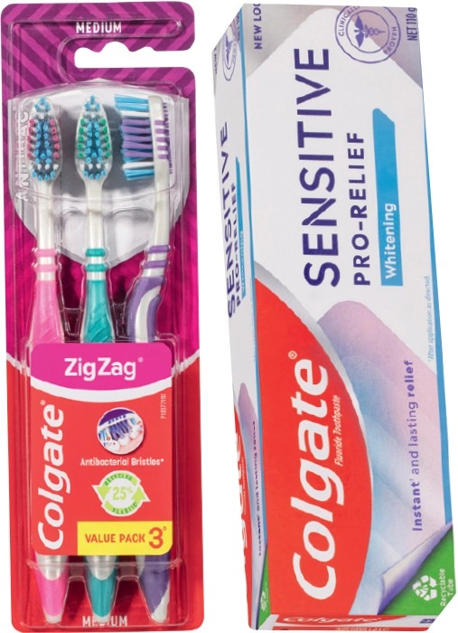 Colgate Sensitive Pro Relief, Total Premium or Optic White Toothpaste 100-200g, Toothbrush 1-3 Pack or Plax Mouthwash 1 Litre Selected Varieties**