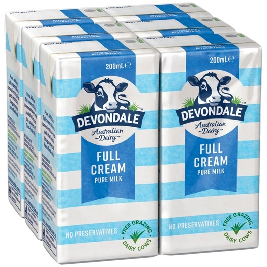 Devondale Full Cream or Extra Light Long Life Milk 6x200mL