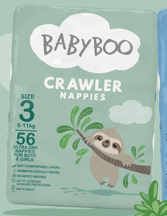 NEW BabyBoo Crawler Nappies Size 3 56 Pack