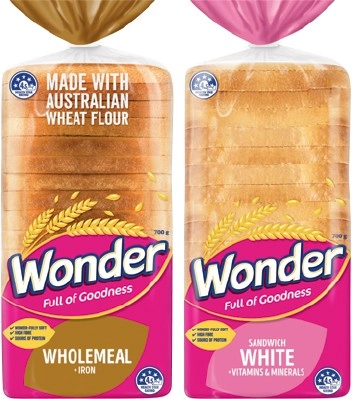 Wonder White or Wholemeal Bread 680-700g Selected Varieties