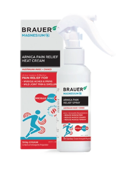 Brauer Magnesium+ Arnica Pain Relief Spray 100ml and Pain Relief Heat Cream 100g