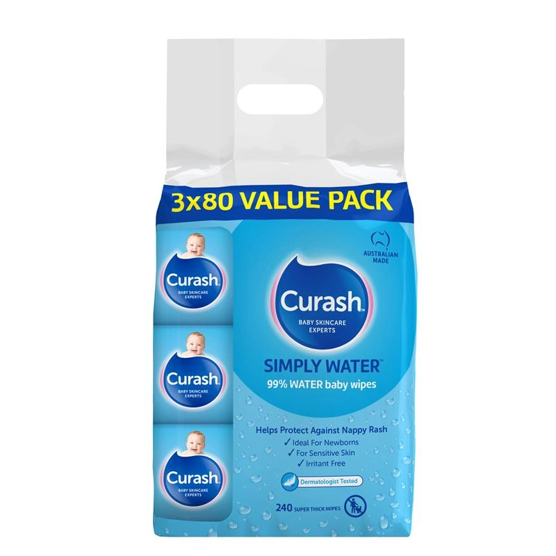 Curash Simply Water Wipes 3 x 80 Pack