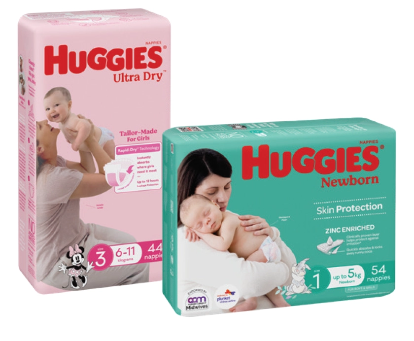 Huggies Ultra Dry Nappies Size 3 44 Pack or Newborn Size 54 Pack