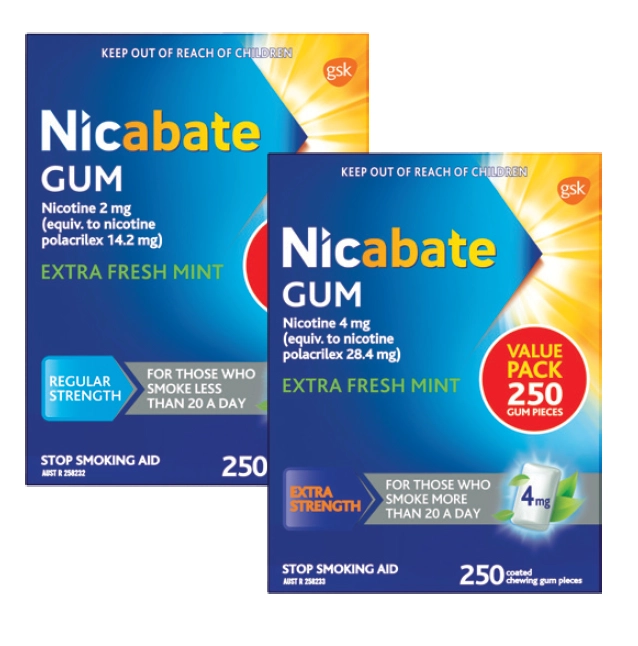 Nicabate Gum 2mg or 4mg Extra Fresh 250 Pieces Exclusive Size