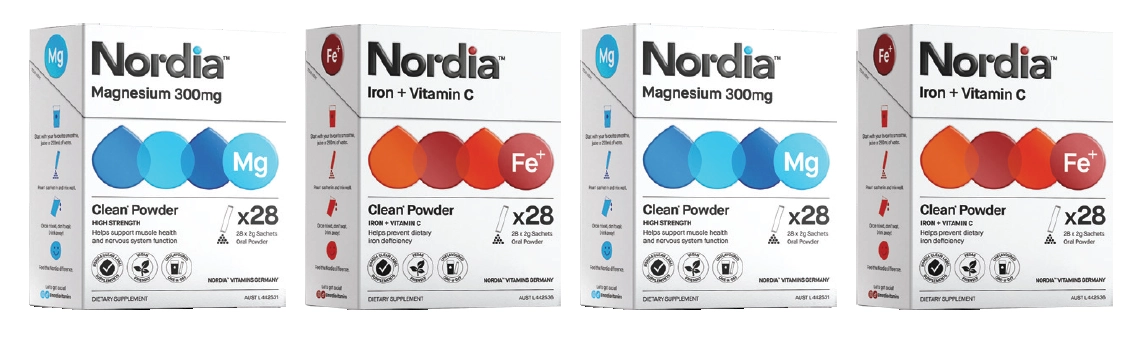 Nordia Magnesium 300mg or Iron + Vitamin C Powder 28 Sachets