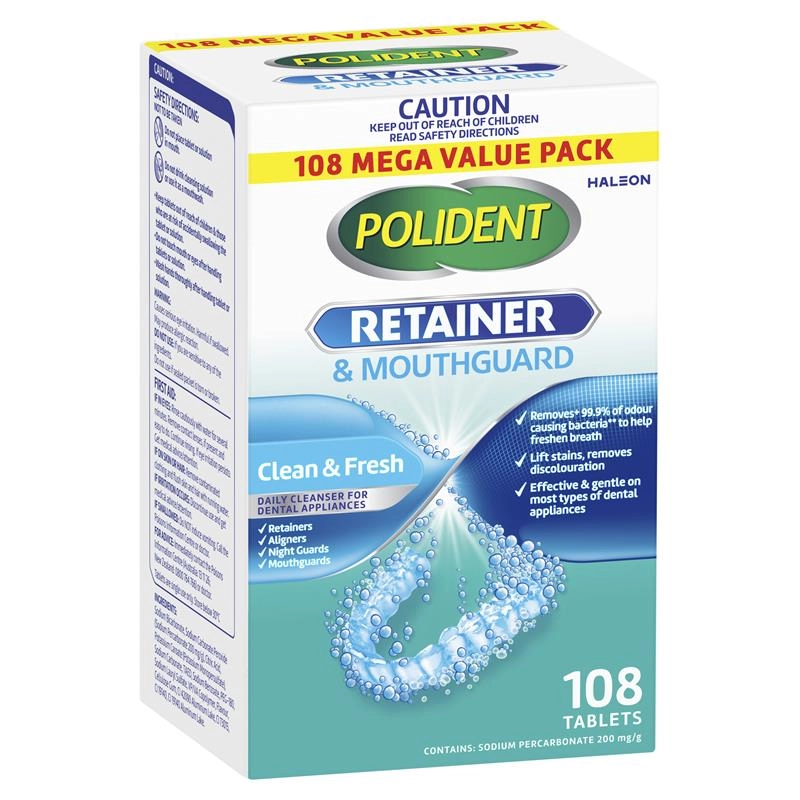 Polident Retainer & Mouthguard Cleanser 108 Tablets Exclusive Size