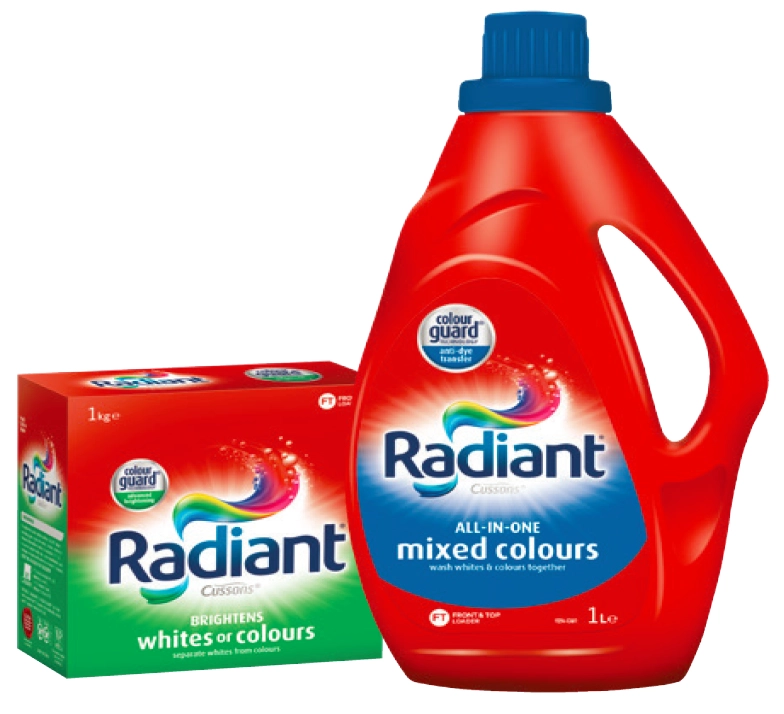 Radiant Laundry Detergent Whites or Colours Powder 1kg or Liquid Mixed Colour Wash 1 Litre