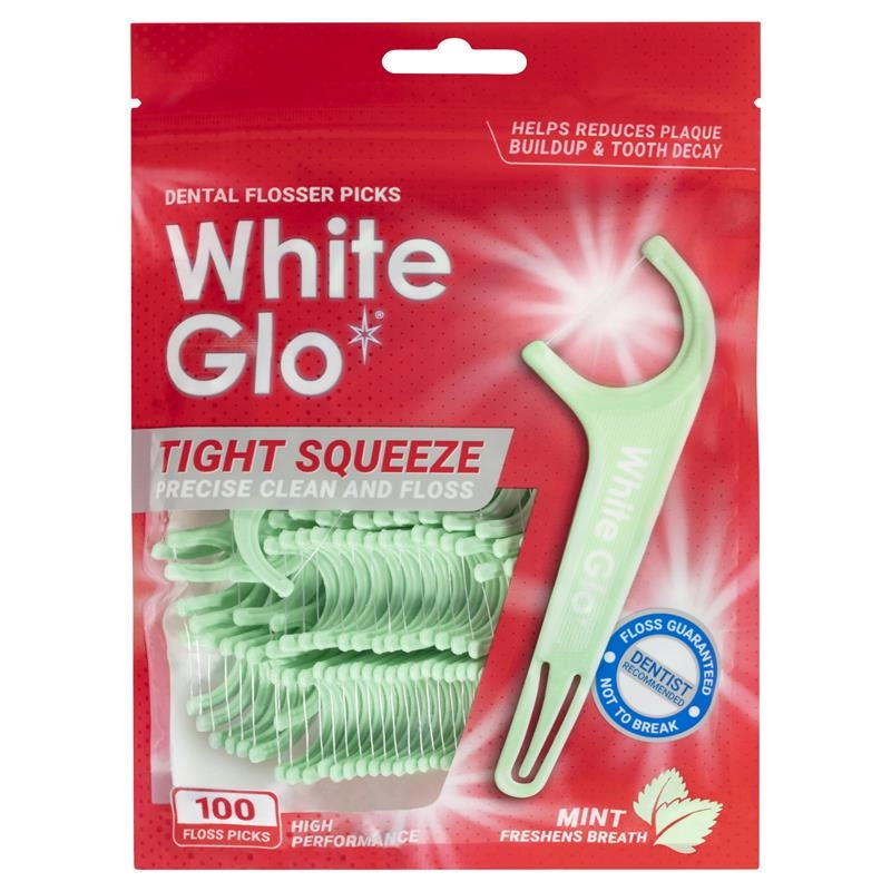 White Glo Flossers Tight Squeeze Mint 100 Pack