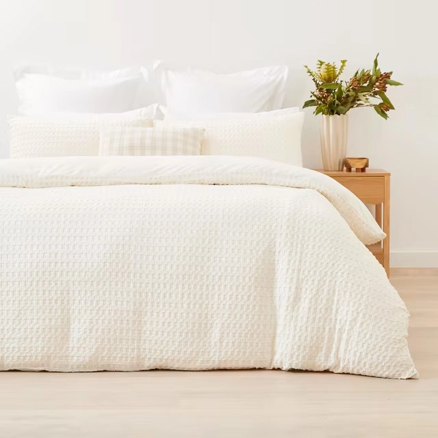 Harley Cotton Quilt Cover Set - Double Bed, Ivory