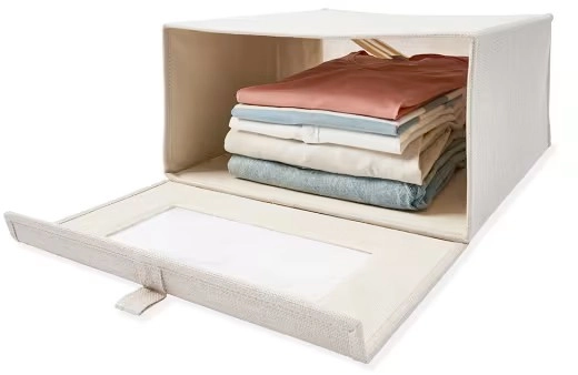 Linen Look Clothing Storage Box - Beige