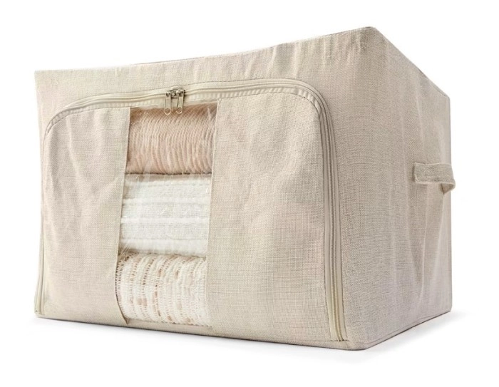 Linen Look Collapsible Box with Window - Large, Beige