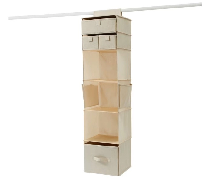 Linen Look Hanging Shelving with Drawers - Beige