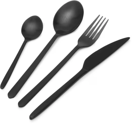 NEW 16 Piece Matte Black Cutlery Set