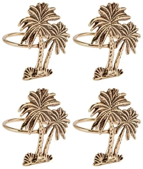 NEW 4 Pack Gold Look Palm Napkin Rings