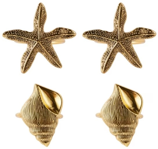 NEW 4 Pack Gold Look Seaside Napkin Rings