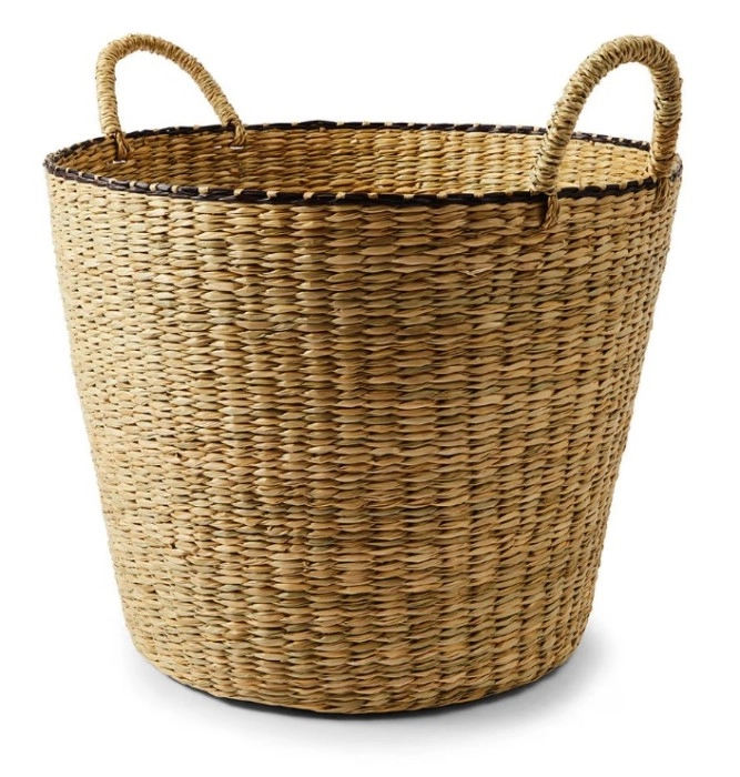 Round Seagrass Basket with Black Detail - Natural