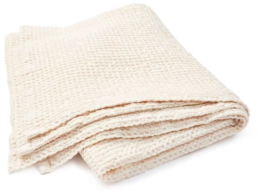 Stonewashed Cotton Waffle Throw - Ivory