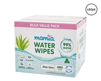 Aloe Vera Water Wipes 6 x 80pk