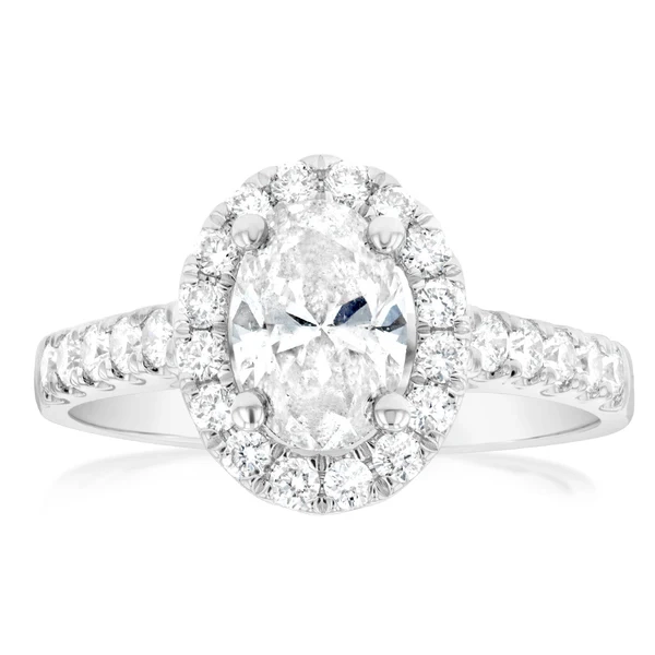 18ct White Gold 1.50 Carat Diamond Ring With 1 Carat Oval Centre Diamo – Shiels Jewellers