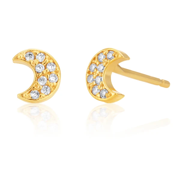 9ct Gold Filled Cubic Zirconia Moon Shape Stud Earrings – Shiels Jewellers